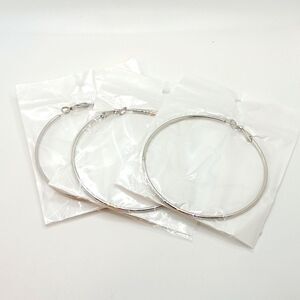 New 3 Ĺarge Pairs Silver Hoops New In Package Women's‎